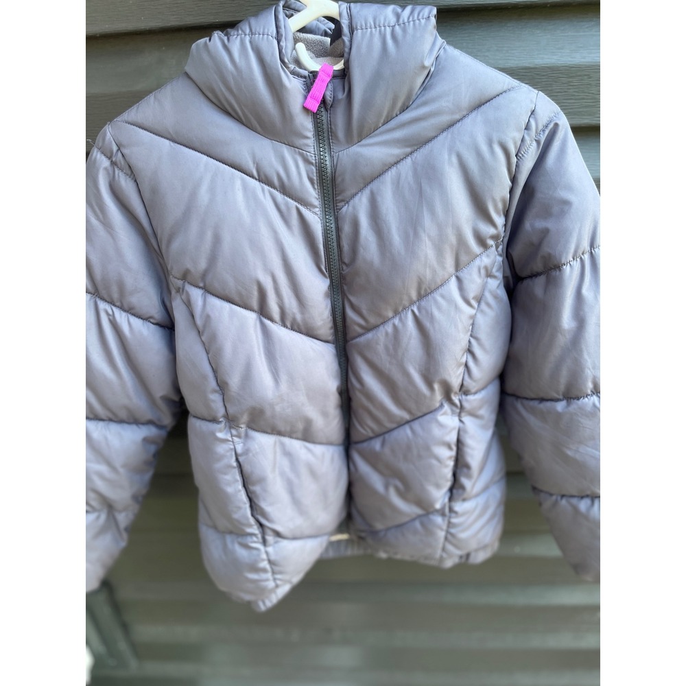 Old Navy Girls XL 14 Frost Free Gray Hooded Puffer Jacket Fleece Lined Coat